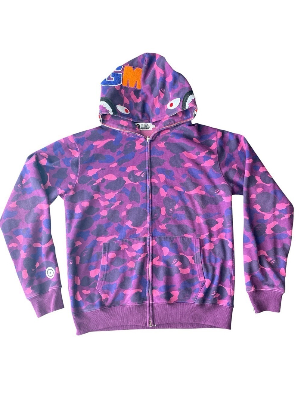 A Bathing Ape Purple & Pink Camo Zip Hoodie with Shark-Style Hood